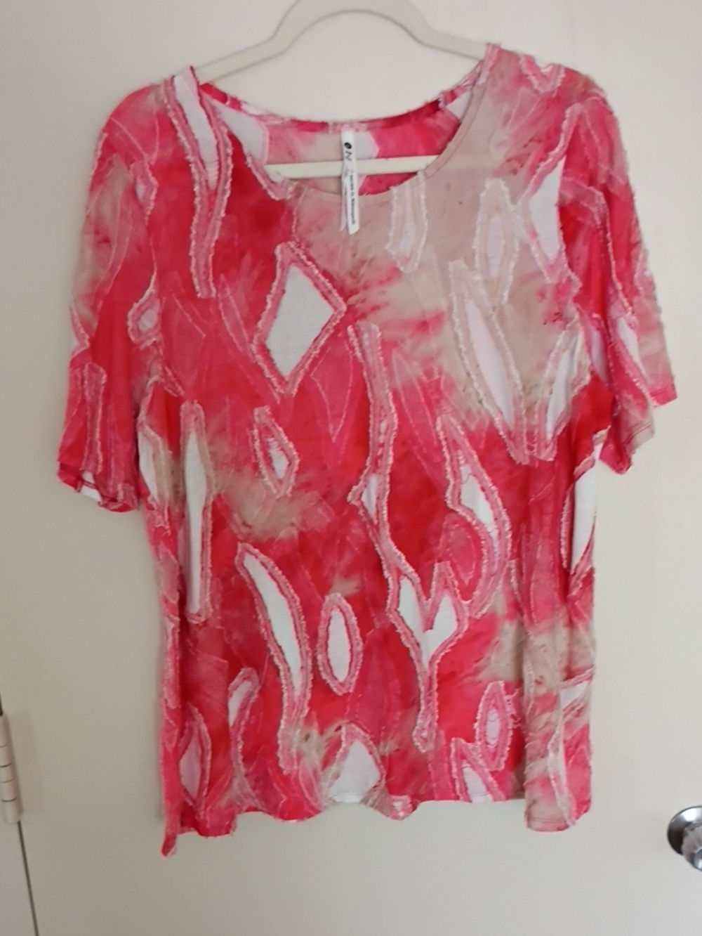 Women's Short Sleeve Abstract Print Top - Melon